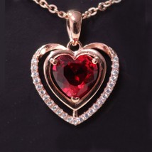 Mujer 3CT Corazón Imitación Rubí Colgante Collar 14K Chapado en Oro Rosa 18&quot; - £176.19 GBP