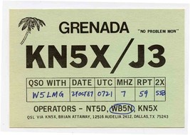 QSL Card KN5X/J3 Grenada No Problem Mon 1987 - £10.85 GBP