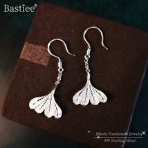 Bastiee Ginkgo Leaf Luxury Jewelry S999 Miao Sterling Silver Statement Dangle Hm - £57.72 GBP