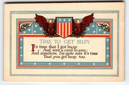 Time To Get Busy Patriotic Postcard Message To Soldier Davis 1830 Eagles Flag - £22.41 GBP