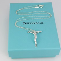 16&quot; Tiffany &amp; Co 27mm Sterling Silver Crucifix Elsa Peretti Cross Necklace - £315.01 GBP