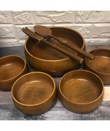 Hellerware Wooden Salad Set Large Salad Bowl, 4 Bowls, Fork/spoon Brown ... - $34.30