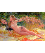 Giclee Nude woman resting in the garden   Art Printed on canvas Painting - £7.60 GBP+