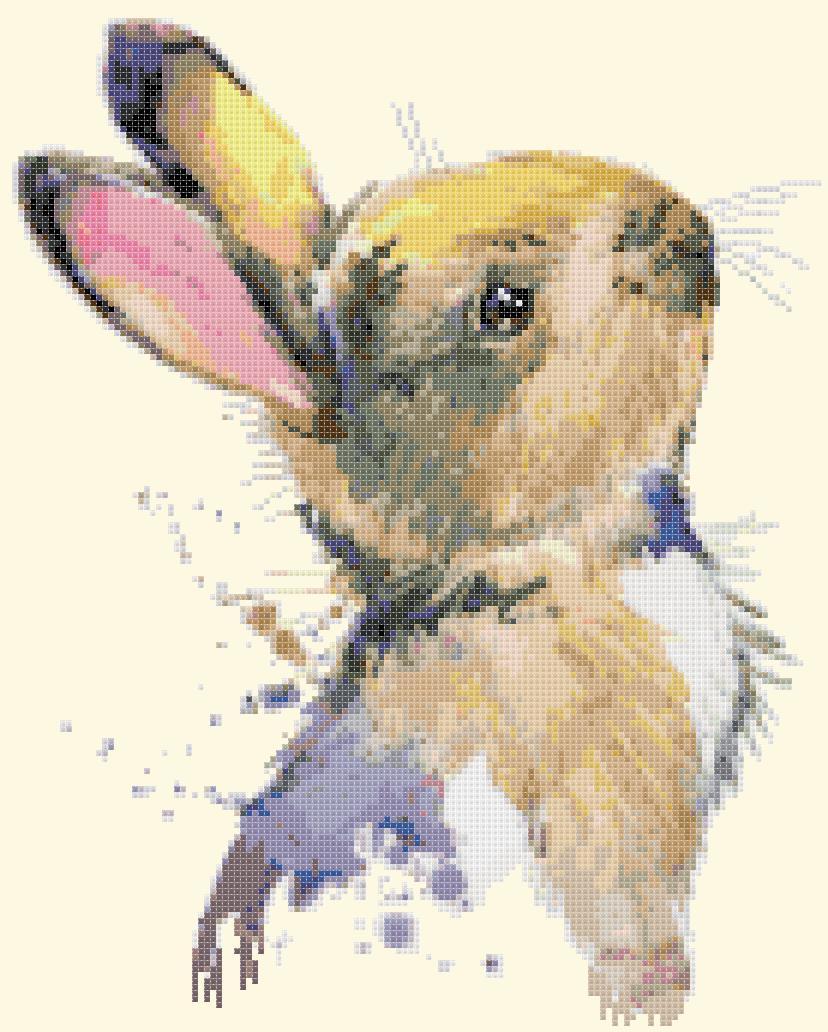 Counted Cross Stitch pattern watercolor rabbit chart 138*172 stitches BN1501 - $3.99