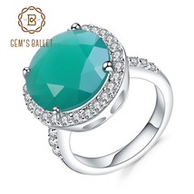 GEM&#39;S BALLET 4.79Ct Natural Green Agate Gemstone Ring 925 Sterling Silver Vintag - £44.72 GBP