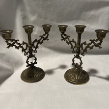 Brass Candelabra 3 Arms Candle Stick Holder  Made in Italy Set 2 - £19.78 GBP