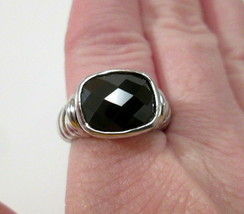 Premier Designs Twisted Silver Tone &amp; Midnight Black Faceted Glass Ring Sz 7 - £16.08 GBP