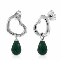 6.6 Carat 14K White Gold Heart Gemstone Earrings w/ Dangling Natural Emeralds - £382.09 GBP