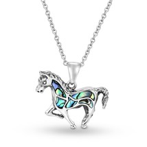 Free Spirit Horse Abalone Inlay Pendant .925 Sterling Silver Necklace - £18.98 GBP