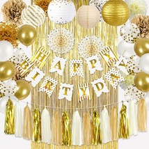Gold Birthday Decorations- Happy Birthday Party Decorations Set With Gold Birthd - £30.62 GBP