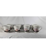 8 Lynns Fine China Pearl &quot;Alice&quot; 8860 Lily Black Band Floral Teacups Fla... - £17.69 GBP
