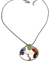 7 Chakra Crystal Tree of Life  Necklace Rose Gold Circle Symbol of Eternal Life image 2