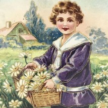 Birthday Wishes 1913 Greetings Antique Postcard Vintage Victorian Child Flowers - £10.14 GBP