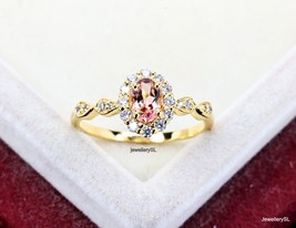 Peach Tourmaline Gold Ring, Dainty Tourmaline ring, Silver Engagement ring - £27.17 GBP