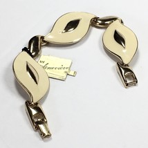 Vintage Tagged Genevieve Link Bracelet 70s Gold Tone Enamel Cream - $24.00