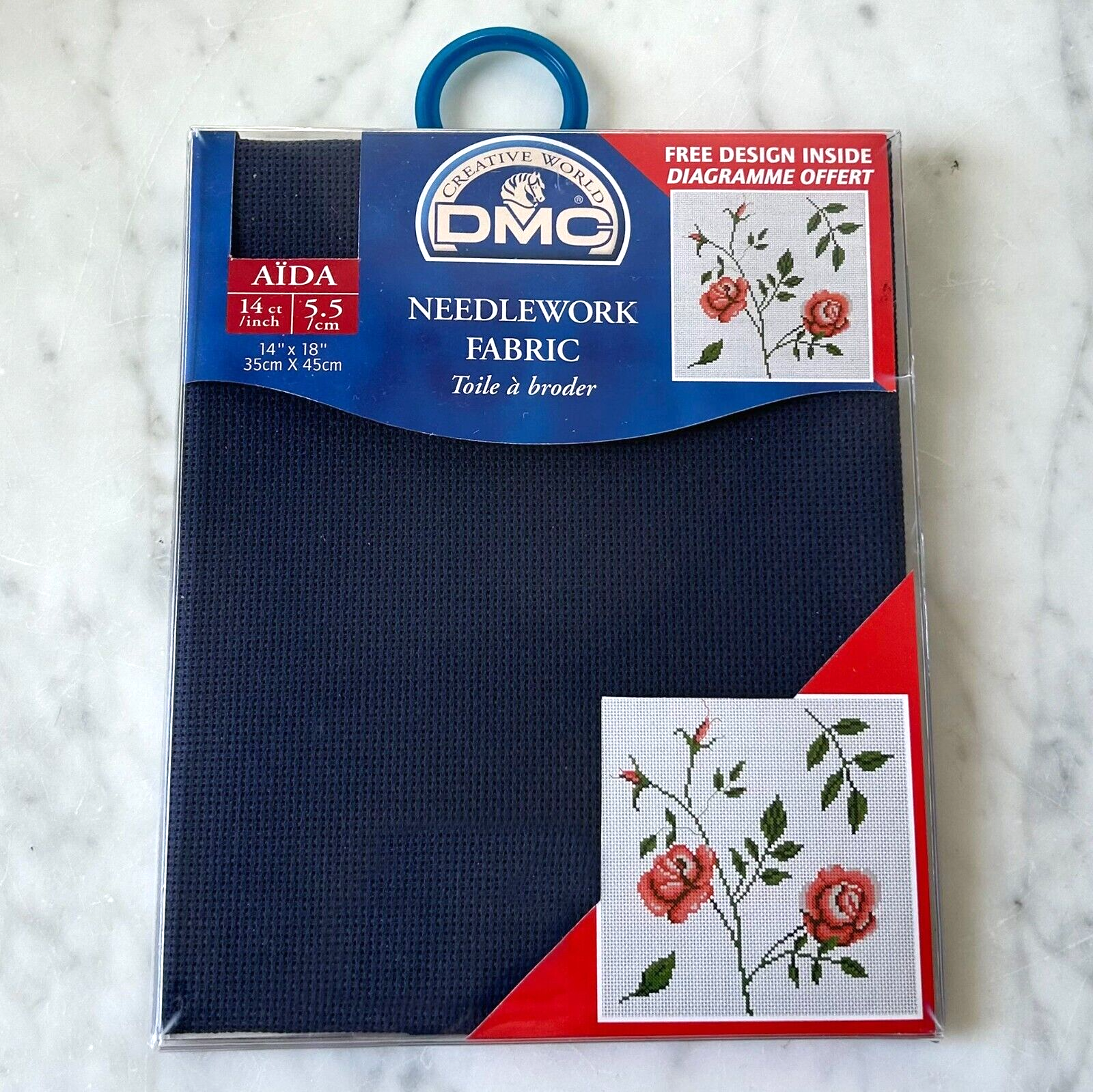 DMC 14 Count Aida Cross Stitch Fabric 100% Cotton Navy Blue 14&quot; x 18&quot; - $7.84