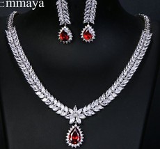 Luxury AAA Cubic Zircon 4 Colors Water Drop Wedding Earrings Necklace For Women  - £28.34 GBP