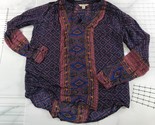 Lucky Brand Top Womens Small Purple Tribal Print Pullover Long Sleeve Flowy - $13.85