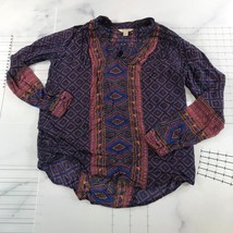 Lucky Brand Top Womens Small Purple Tribal Print Pullover Long Sleeve Flowy - £10.90 GBP