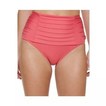 Calvin Klein Stretchy Pleated High-Waist Bikini Bottom Coral Pink M - £12.89 GBP