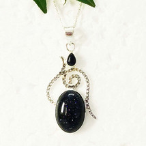 BLUE GOLDSTONE Gemstone Pendant, Birthstone Pendant, 925 Sterling Silver... - $34.94