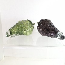 Set of 2 Art Glass Green &amp; Purple Grape Clusters - Fruit Figural Figurine 8x5x4” - £24.04 GBP
