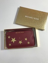 Michael Kors Large Leather Top Zip Wristlet Wallet Red Cherry Gold Stars Purse - £48.36 GBP