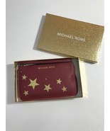 Michael Kors Large Leather Top Zip Wristlet Wallet Red Cherry Gold Stars... - £47.69 GBP