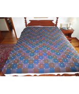 Vtg. Handmade REVERSIBLE TIED Cotton PATCHWORK QUILT BLANKET/COVER - 68&quot;... - £47.10 GBP