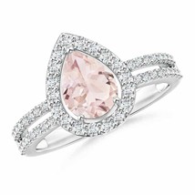 ANGARA Pear Morganite and Diamond Halo Split Shank Ring for Women in 14K... - £1,063.06 GBP
