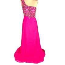 Envious Couture Prom One Shoulder Jeweled Fuchsia Pink Gown Size 8 Dress Pageant - £113.12 GBP