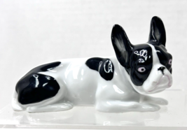 OLD Black White French Bulldog Porcelain Germany 3 3/4 x 2 x 2 1/4in Lay... - $24.26