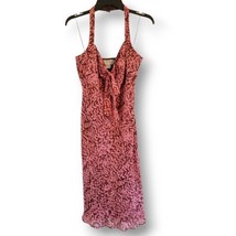 Dressbarn Women&#39;s Size 8 Pink &amp; Brown Leaf Patterned Sleeveless Silk Dress - £17.92 GBP