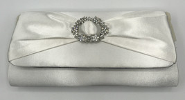 Dyeable Satin Clutch Purse White with Rhinestone Detail Noelle B724 8.75... - $42.57