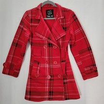 Urban Diva Womens Coat Size Small Double Button Front Red Black White Plaid - £15.15 GBP