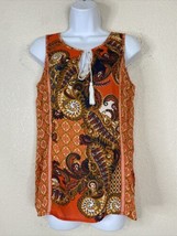 New Directions Womens Size S Orange Boho Paisley Tassled Blouse Sleeveless - £8.45 GBP