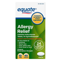 Equate 24 Hour Allergy, Cetirizine Hydrochloride Tablets, 10 mg, 45 Count - $27.50