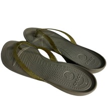 CROCS Capri V Flip Flop Thong Sandals Women&#39;s Gray Gold Strap Slip On - US 9 - £16.13 GBP