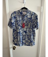 Kahala Floral Print Hawaiian Shirt Button Down Blue Ivory Men’s Size Med... - $48.55 CAD