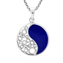 Sacred Balance Yin and Yang Blue Lapis Sterling Silver Necklace - £14.49 GBP