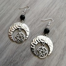 Witchy Crescent Sun Moon Amethyst Crystals Stone Earring Wicca Healing Crystal M - £10.50 GBP