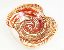 Vintage Large Murano Glass Bowl Red Brown Swirl &amp; Aventurine Flakes - 9.25&quot; - £50.84 GBP