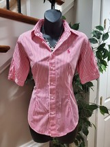 Ralph Lauren Sport Pink White Striped Short Sleeve Collared Button Down Shirt 6 - £31.63 GBP