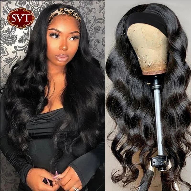 SVT Headband Wig Human Hair Scarf Wig 180% Density Remy Brazilian Body W... - £33.90 GBP