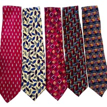 J Garcia 100% Silk Mens Necktie Geometric Red Blue Tie 58 X 4&quot; Lot of 5 - $35.99