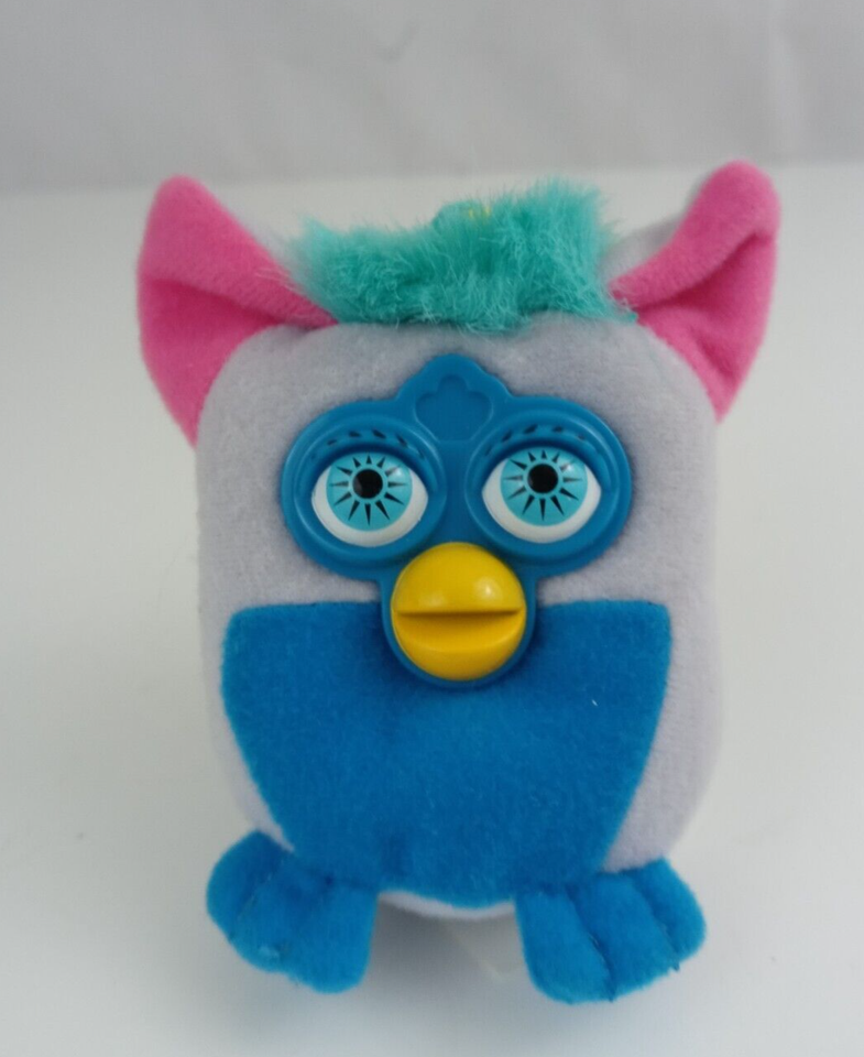 2000 McDonalds Furby Toy Gray And Blue Plush Clip Keychain - $4.94