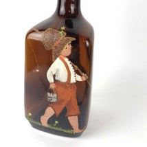 Vtg Hand Painted 1/2 gallon Amber Liquor bottle Empty country fishing boy folk - £31.57 GBP