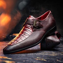 Toluca genuine crocodile and lizard dress monk strap Wine image 11