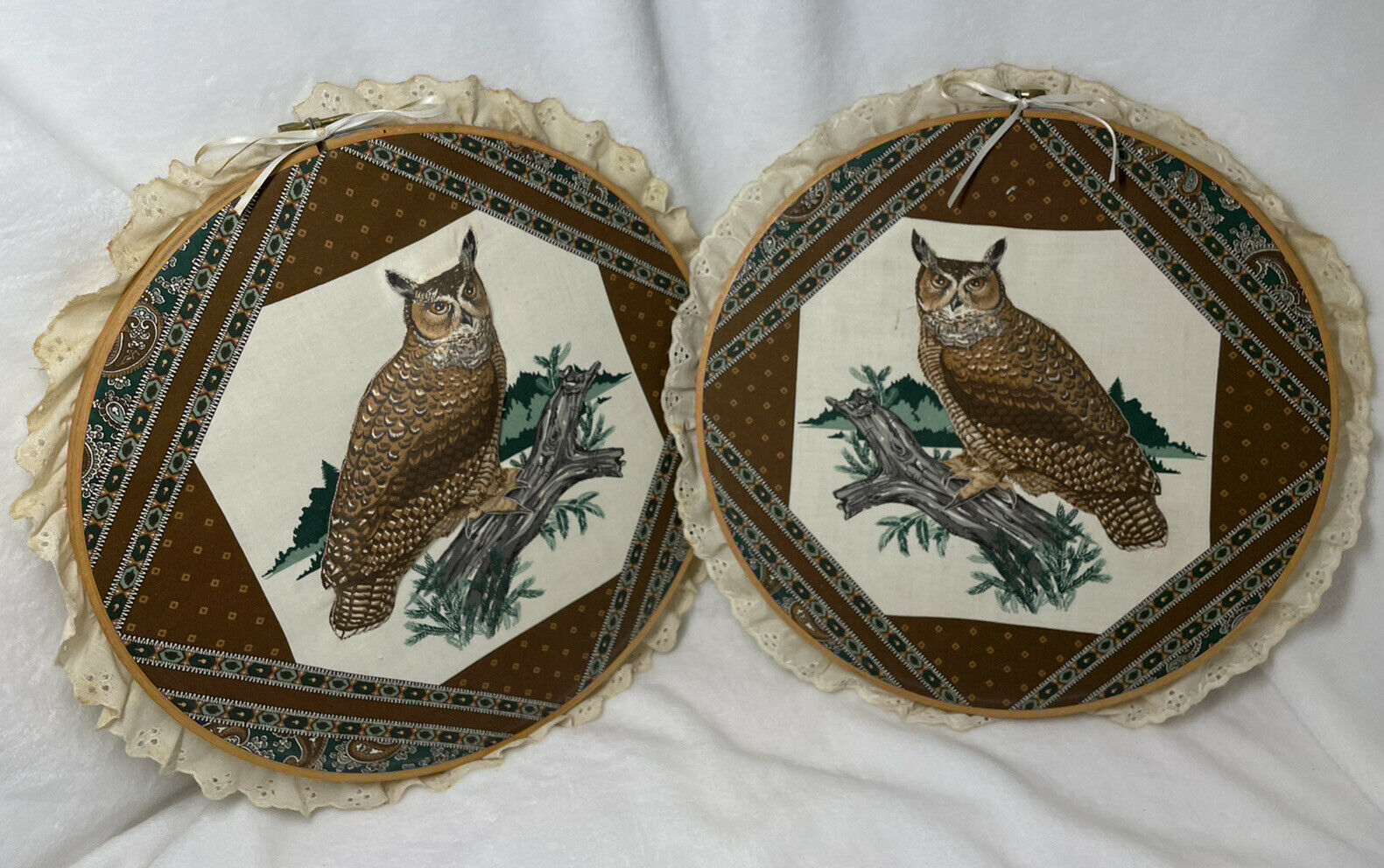 Primary image for Owl vintage large round fabric wall art pieces hangings 12 inches