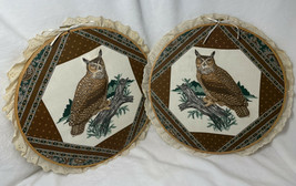 Owl vintage large round fabric wall art pieces hangings 12 inches - £12.40 GBP